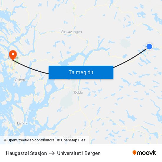 Haugastøl Stasjon to Universitet i Bergen map