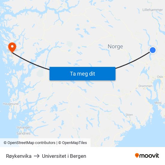 Røykenvika to Universitet i Bergen map