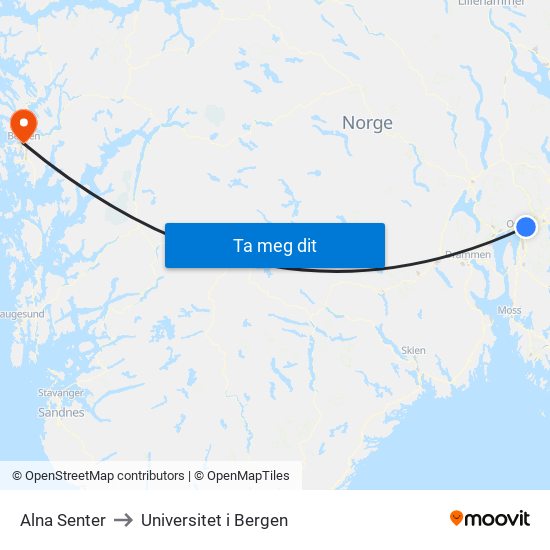 Alna Senter to Universitet i Bergen map