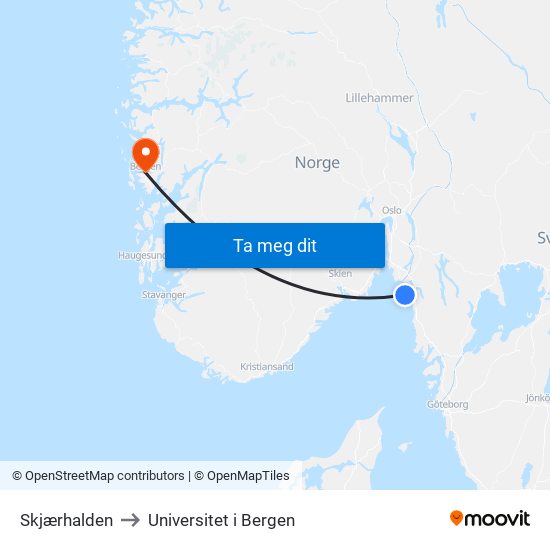 Skjærhalden to Universitet i Bergen map