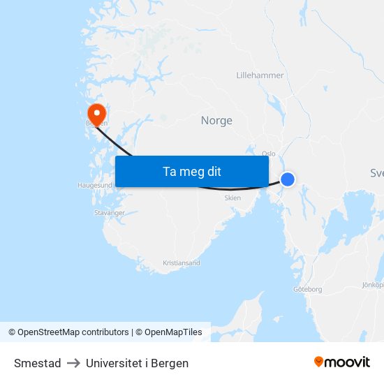 Smestad to Universitet i Bergen map