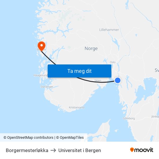 Borgermesterløkka to Universitet i Bergen map