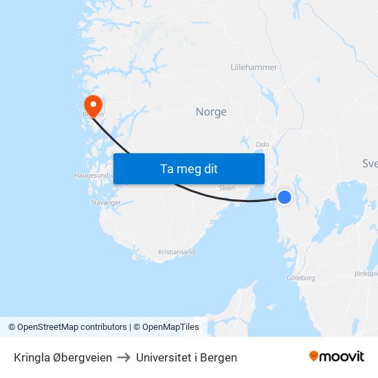 Kringla Øbergveien to Universitet i Bergen map