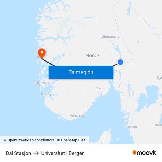 Dal Stasjon to Universitet i Bergen map