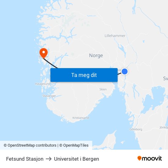 Fetsund Stasjon to Universitet i Bergen map