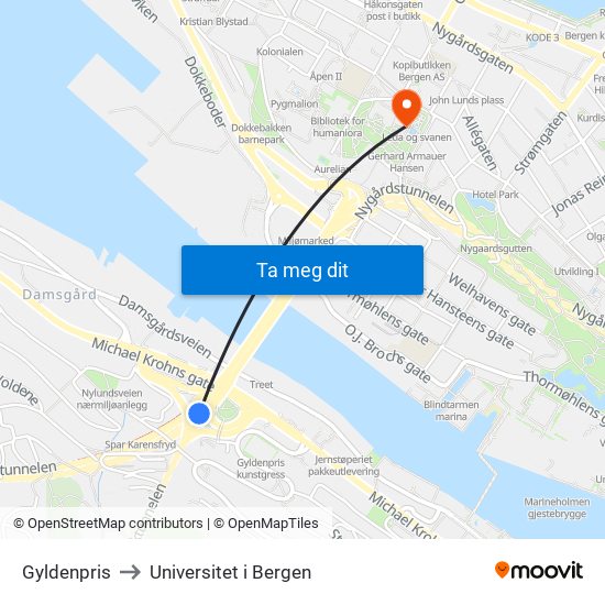 Gyldenpris to Universitet i Bergen map