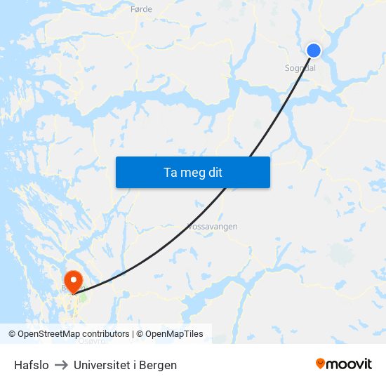 Hafslo to Universitet i Bergen map