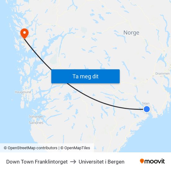 Down Town Franklintorget to Universitet i Bergen map