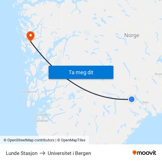 Lunde Stasjon to Universitet i Bergen map