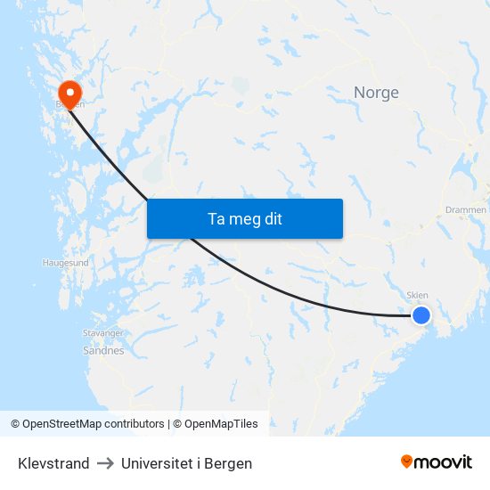 Klevstrand to Universitet i Bergen map