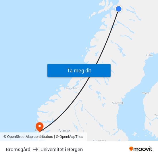 Bromsgård to Universitet i Bergen map