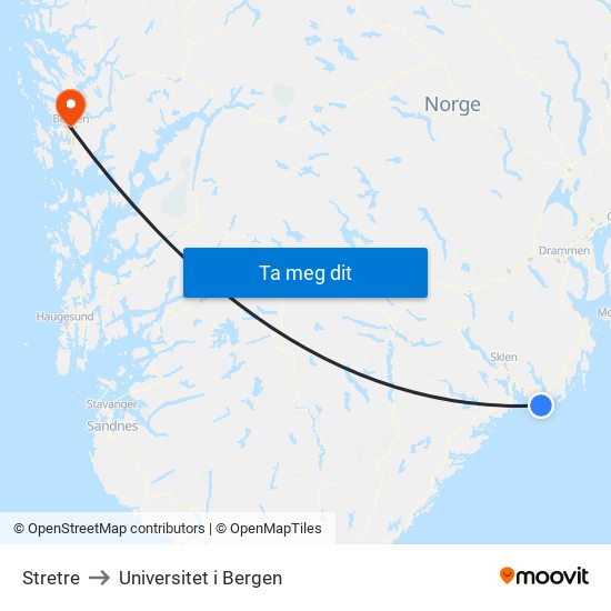 Stretre to Universitet i Bergen map