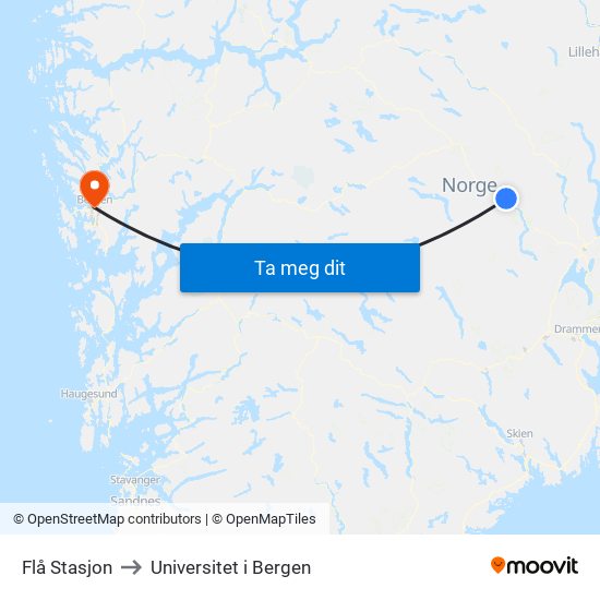 Flå Stasjon to Universitet i Bergen map