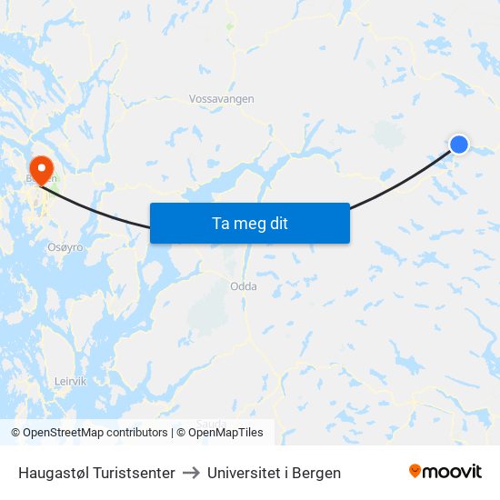 Haugastøl Turistsenter to Universitet i Bergen map