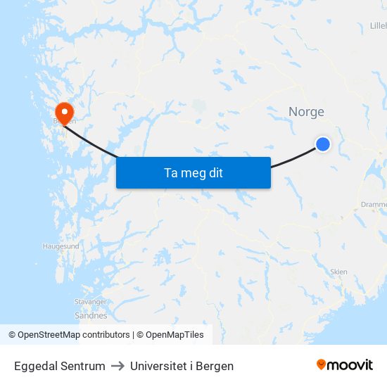 Eggedal Sentrum to Universitet i Bergen map