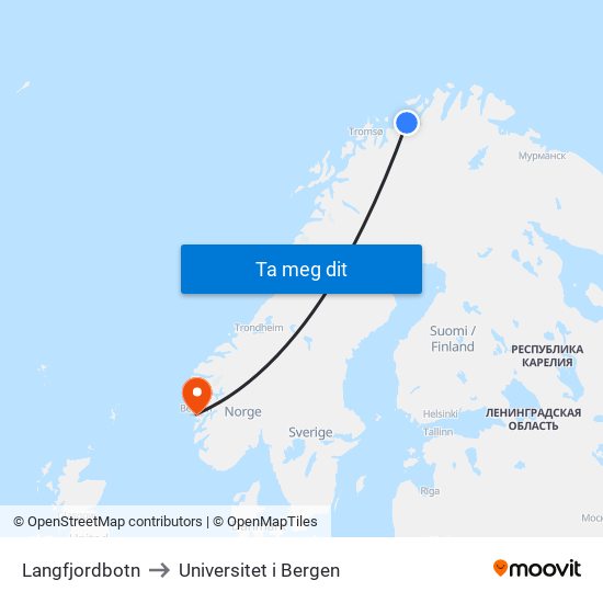 Langfjordbotn to Universitet i Bergen map