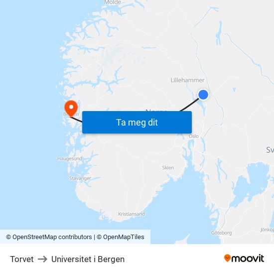 Torvet to Universitet i Bergen map