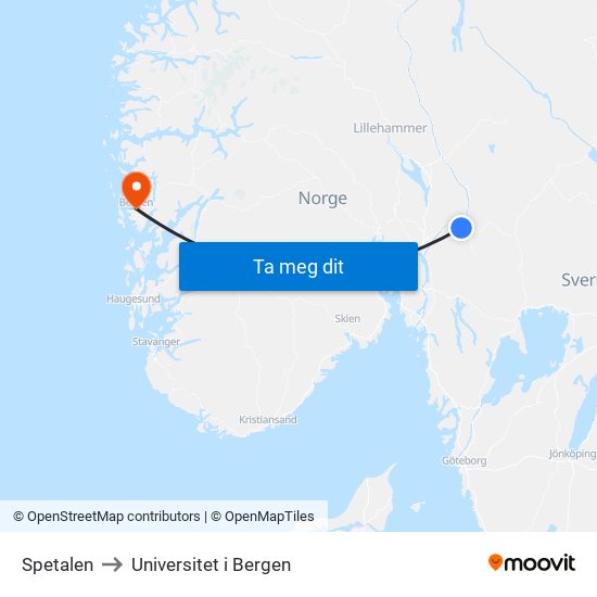 Spetalen to Universitet i Bergen map