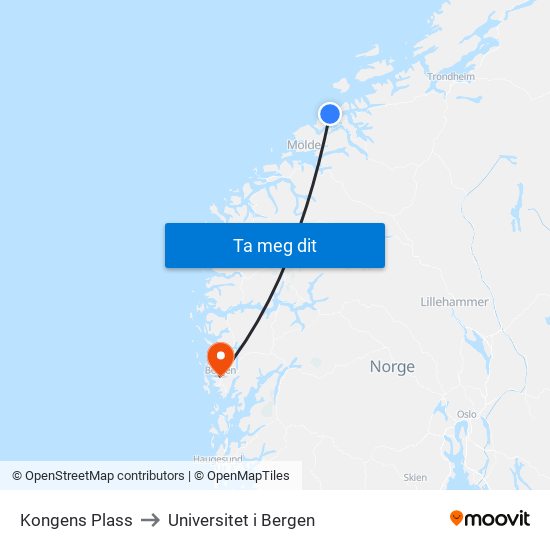 Kongens Plass to Universitet i Bergen map