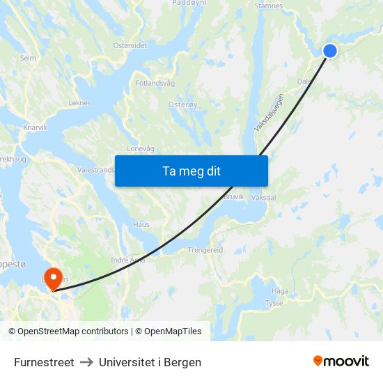 Furnestreet to Universitet i Bergen map