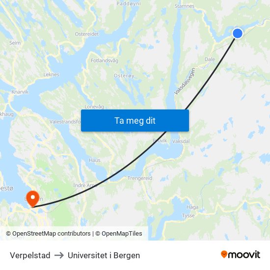 Verpelstad to Universitet i Bergen map
