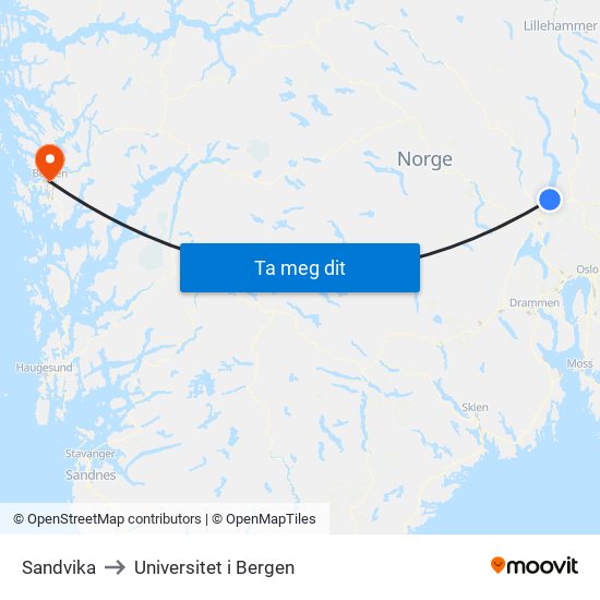 Sandvika to Universitet i Bergen map
