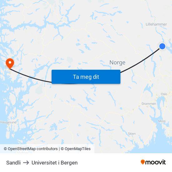 Sandli to Universitet i Bergen map