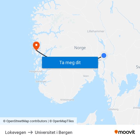 Lokevegen to Universitet i Bergen map