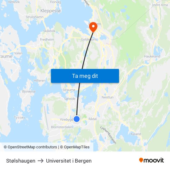 Stølshaugen to Universitet i Bergen map