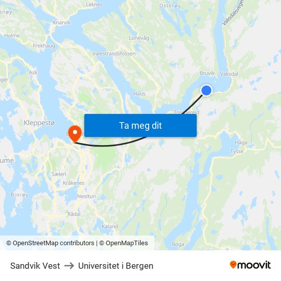 Sandvik Vest to Universitet i Bergen map