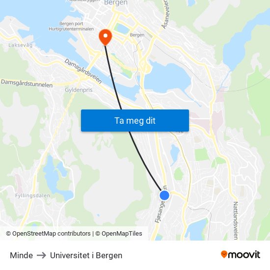 Minde to Universitet i Bergen map