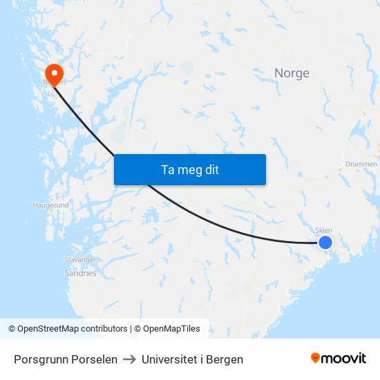Porsgrunn Porselen to Universitet i Bergen map