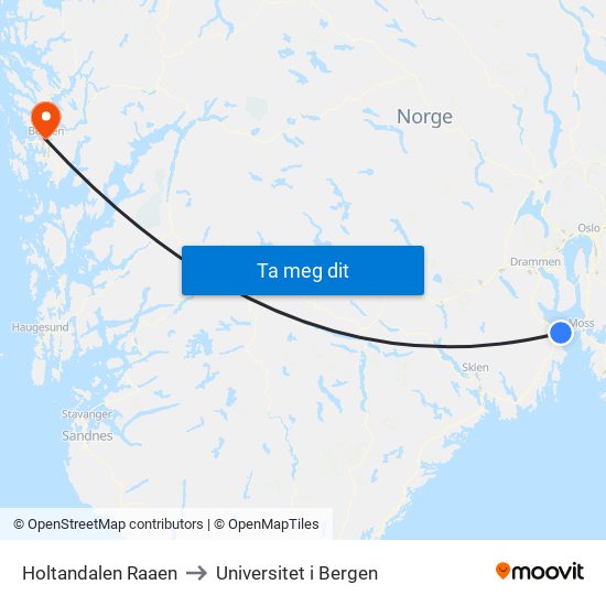 Holtandalen Raaen to Universitet i Bergen map