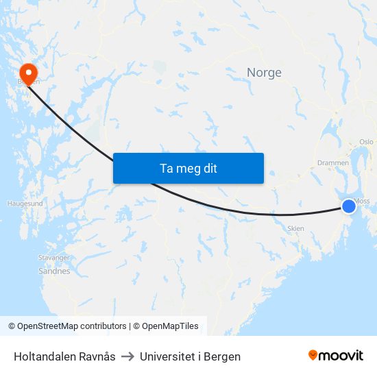 Holtandalen Ravnås to Universitet i Bergen map