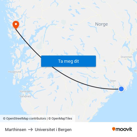 Marthinsen to Universitet i Bergen map