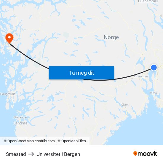 Smestad to Universitet i Bergen map