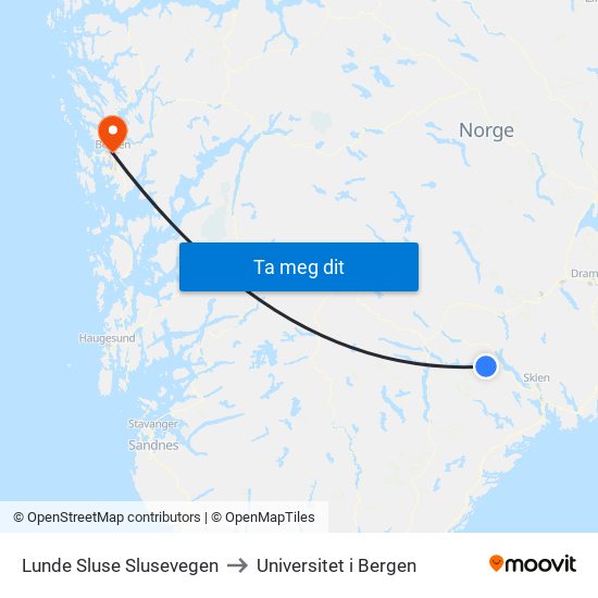 Lunde Sluse Slusevegen to Universitet i Bergen map