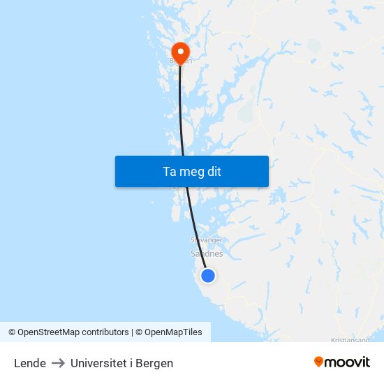 Lende to Universitet i Bergen map