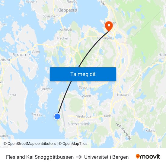 Flesland Kai Snøggbåtbussen to Universitet i Bergen map
