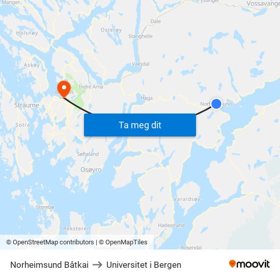 Norheimsund Båtkai to Universitet i Bergen map