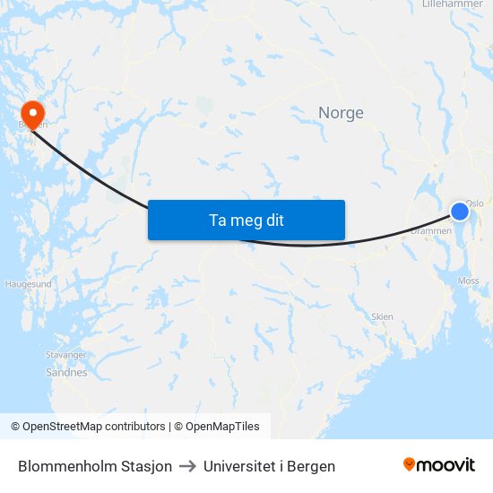 Blommenholm Stasjon to Universitet i Bergen map