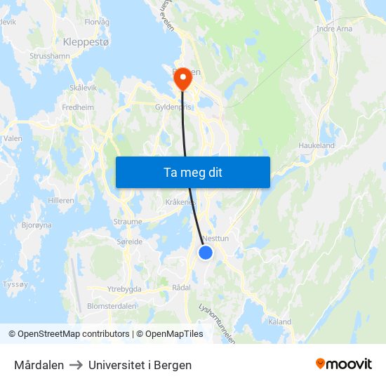 Mårdalen to Universitet i Bergen map