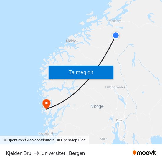 Kjelden Bru to Universitet i Bergen map