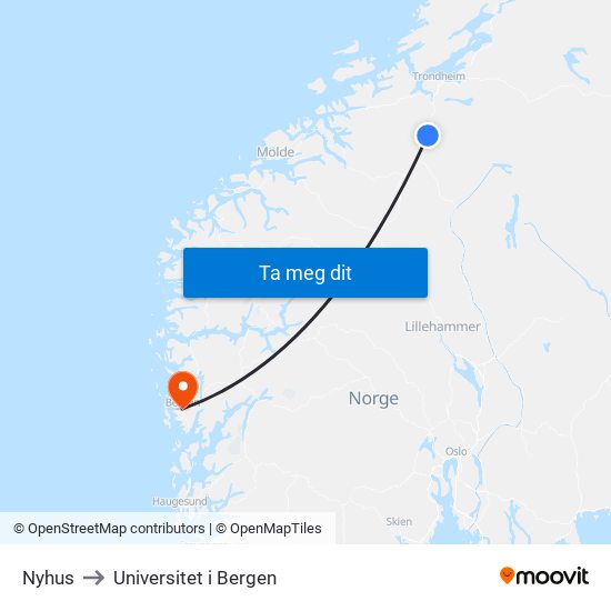 Nyhus to Universitet i Bergen map