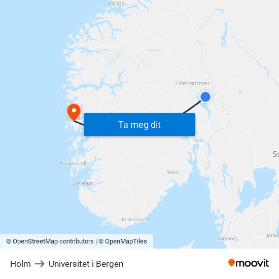 Holm to Universitet i Bergen map