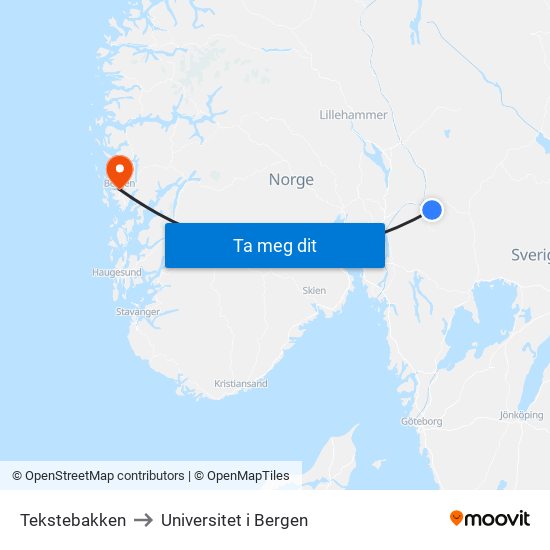 Tekstebakken to Universitet i Bergen map