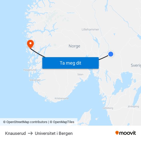 Knauserud to Universitet i Bergen map