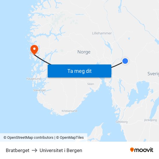 Bratberget to Universitet i Bergen map