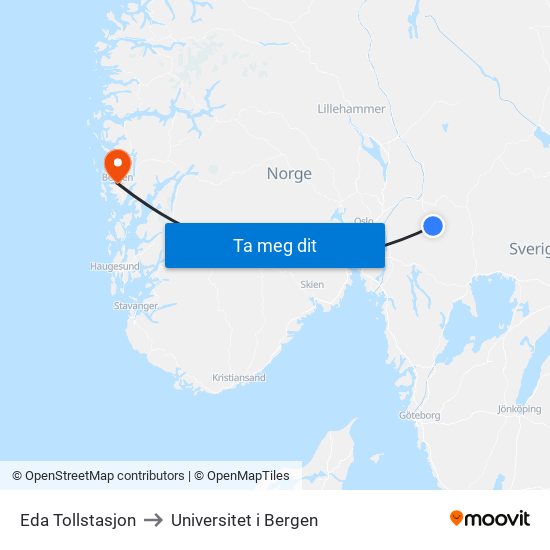 Eda Tollstasjon to Universitet i Bergen map