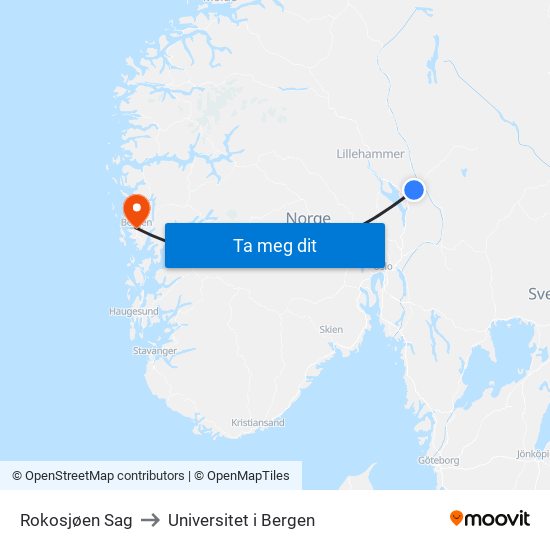 Rokosjøen Sag to Universitet i Bergen map
